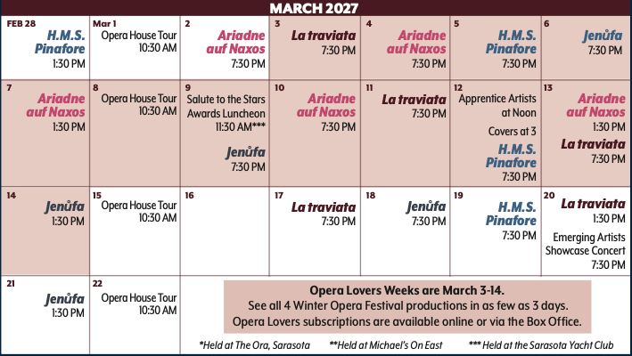 Opera Lovers Weeks March 3-14, 2027